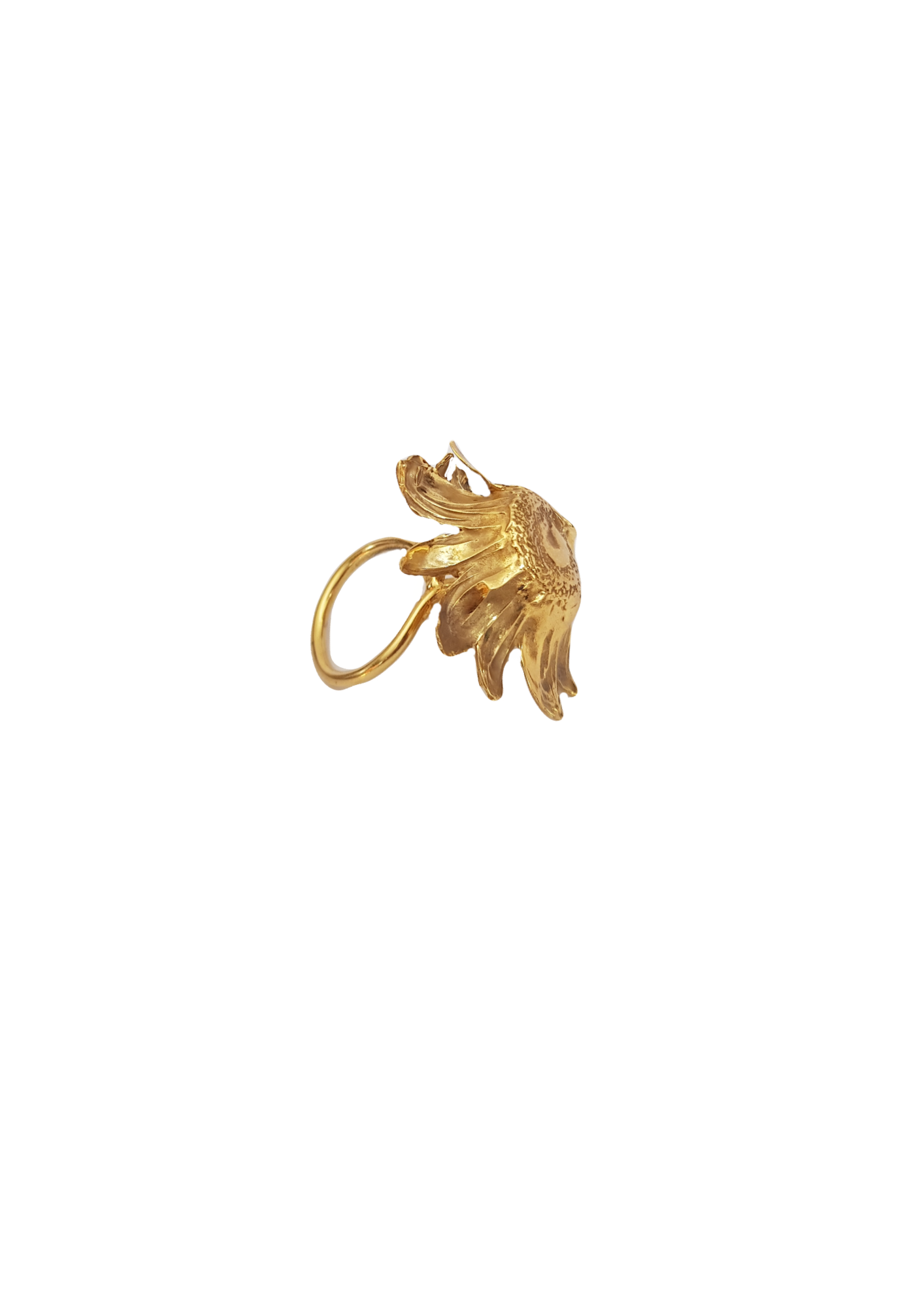 handcrafted gold floret ring vertical on white background