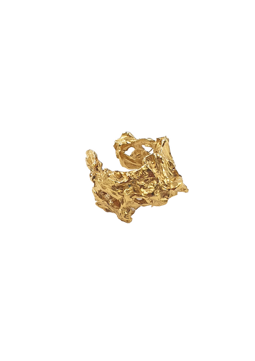gold handcrafted bellis ring on white background