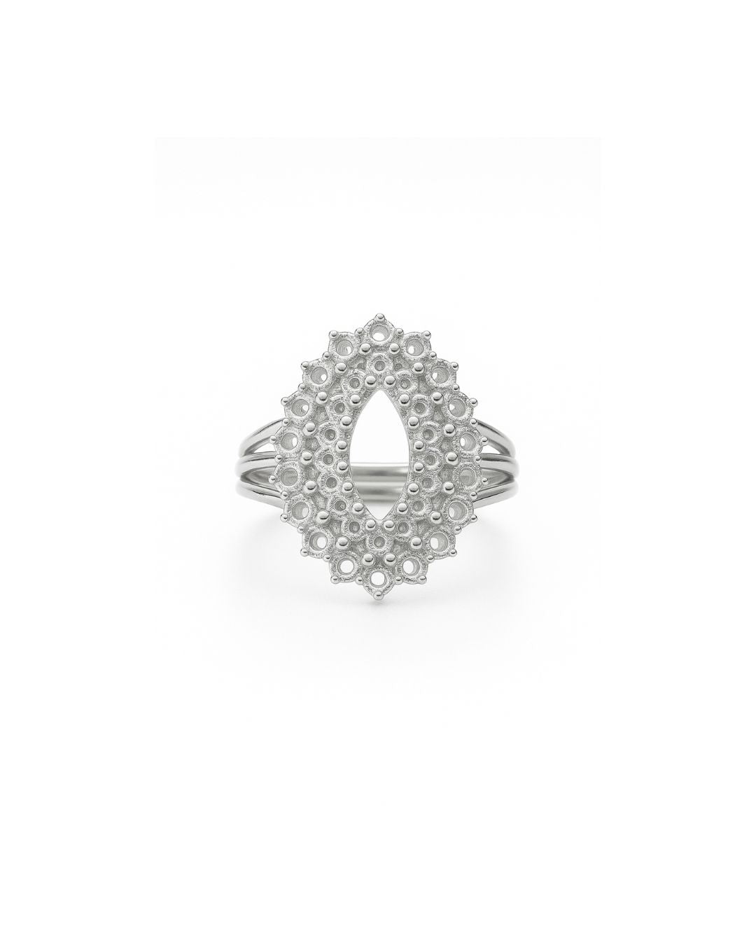 Handcrafted silver ring on white background